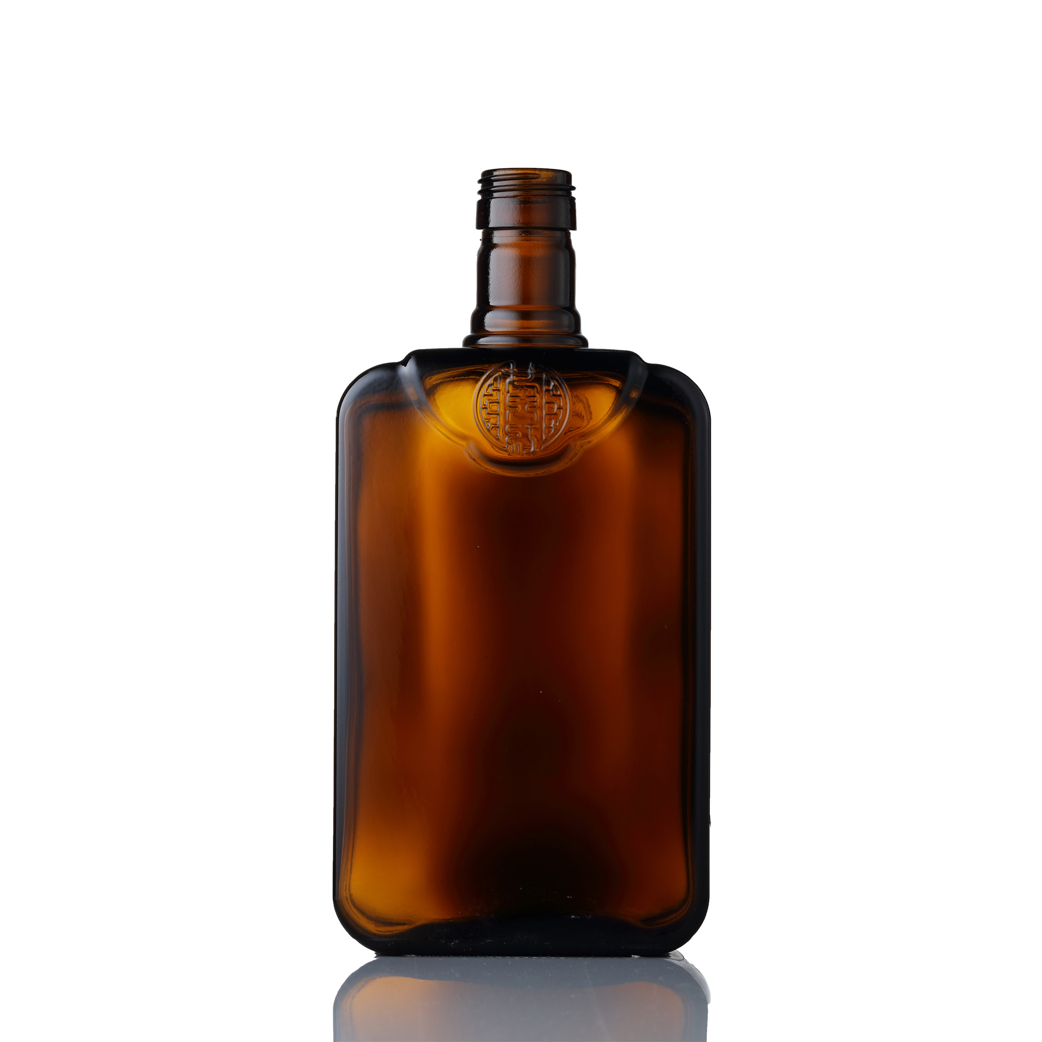 375ml flint hot stamping empty round shape amber round bottle for beverage liquor beer alcohol spirit bottle