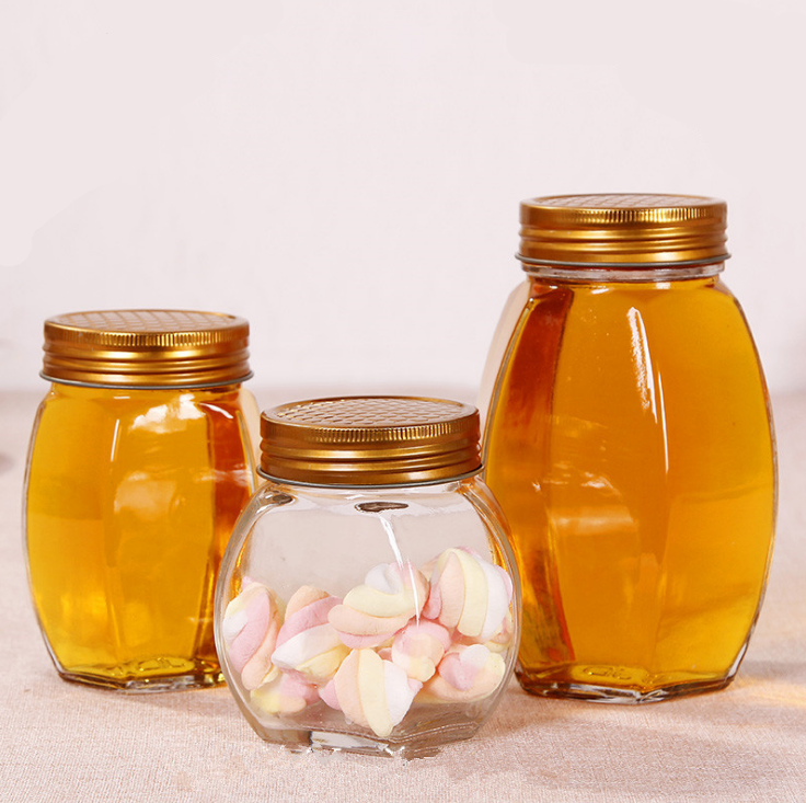 380ML 500g honey glass bottle glass jar with metal screw lid