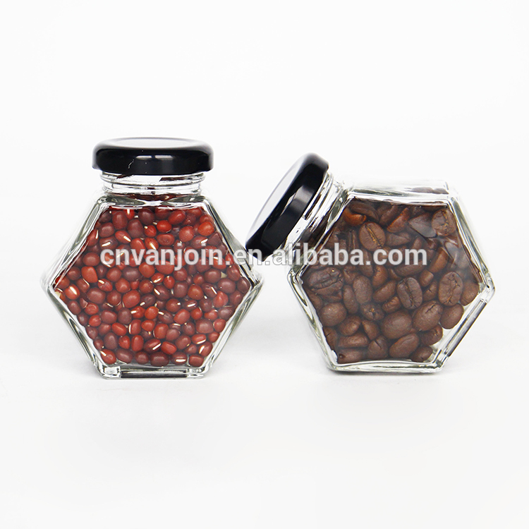 380ML Clear Food Packaging Glass Jar 250ml 500g Flat Hexagonal Honey Jar With Tin Lid For Honey