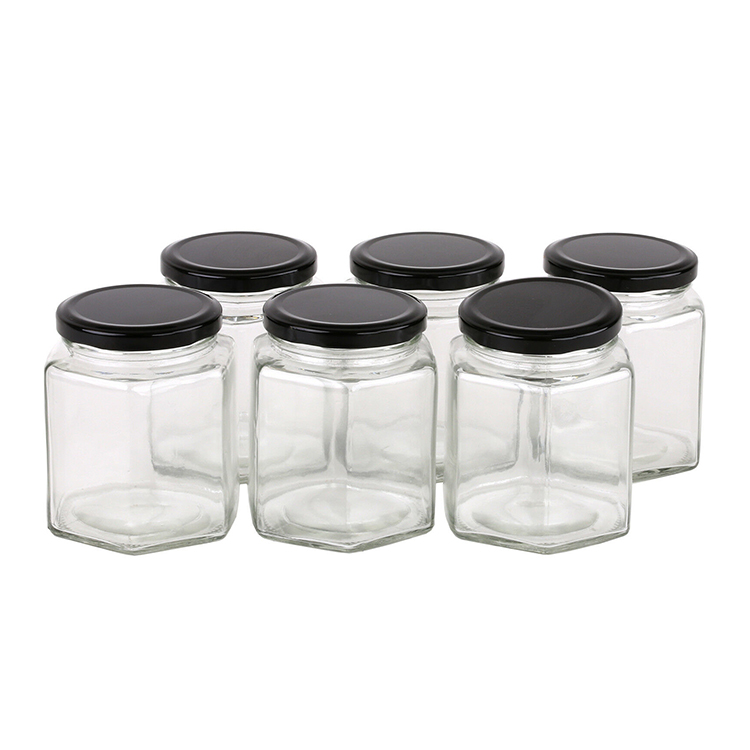 380ml 250g Honey Jar Hexagon Glass Jar with Metal Lids for Jam Spice