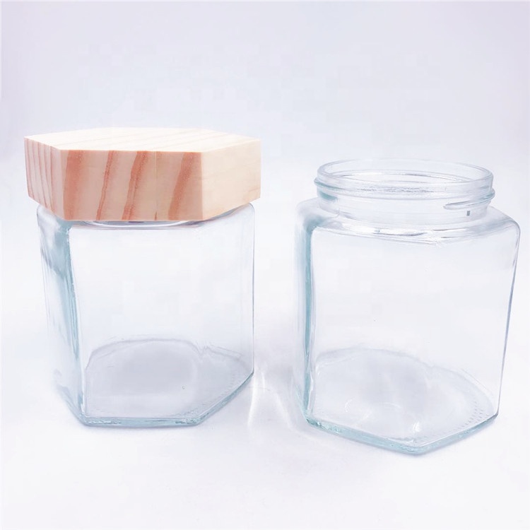 380ml 500g transparent glass bottles jam jars pickles candy sealed cans hexagonal shape honey bottles of small glass jar