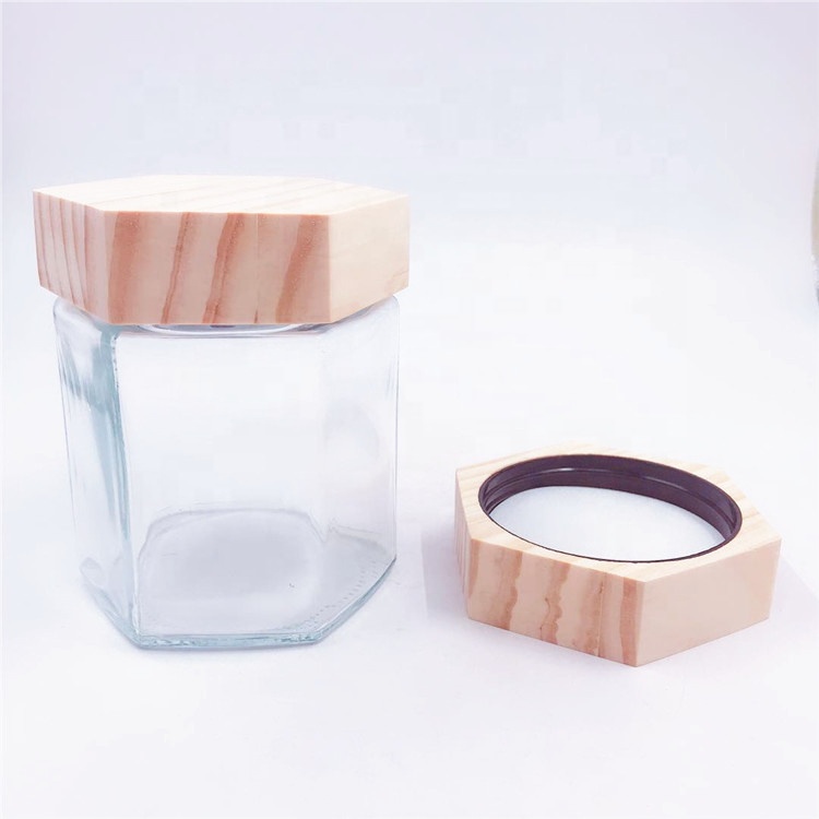 380ml 500g transparent glass bottles jam jars pickles candy sealed cans hexagonal shape honey bottles of small glass jar
