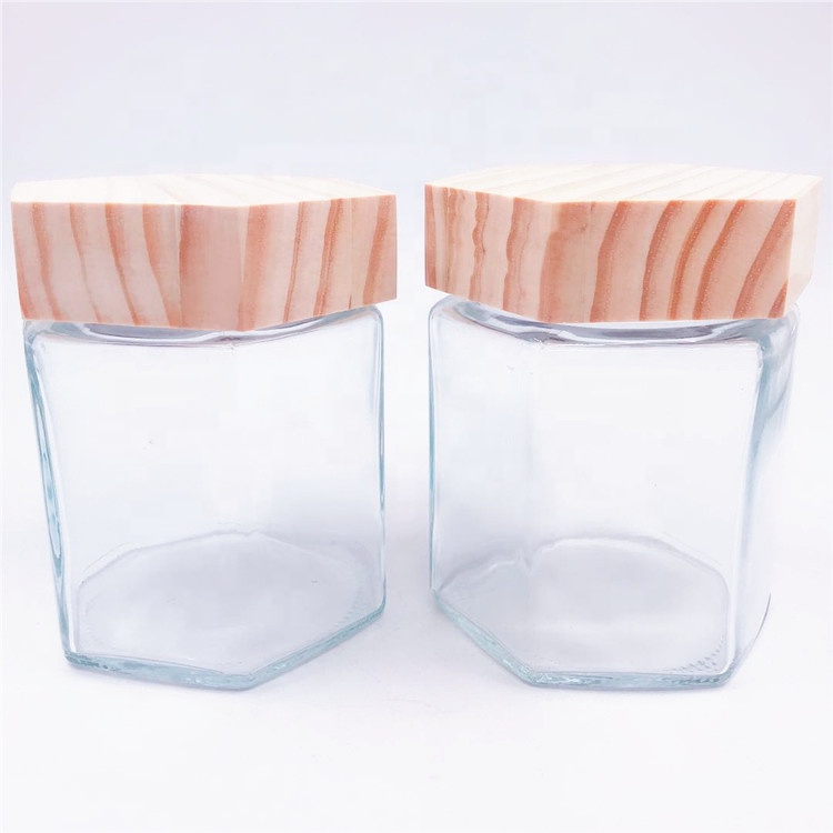 380ml 500g transparent glass bottles jam jars pickles candy sealed cans hexagonal shape honey bottles of small glass jar