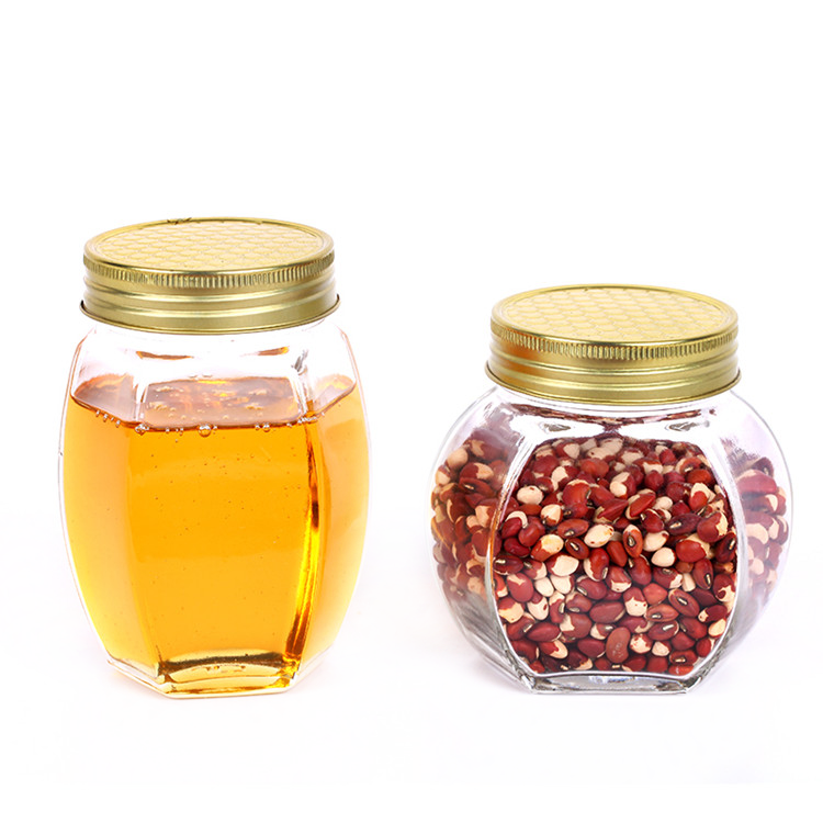 380ml 730ml 500g 1kg hexagonal glass jars for honey with metal screw cap