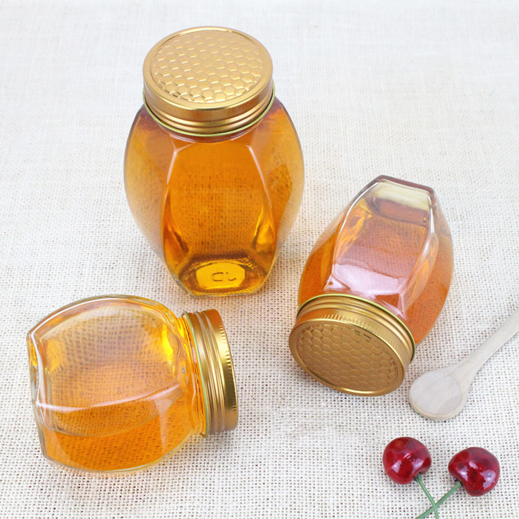 380ml 730ml 500g 1kg hexagonal glass jars for honey with metal screw cap