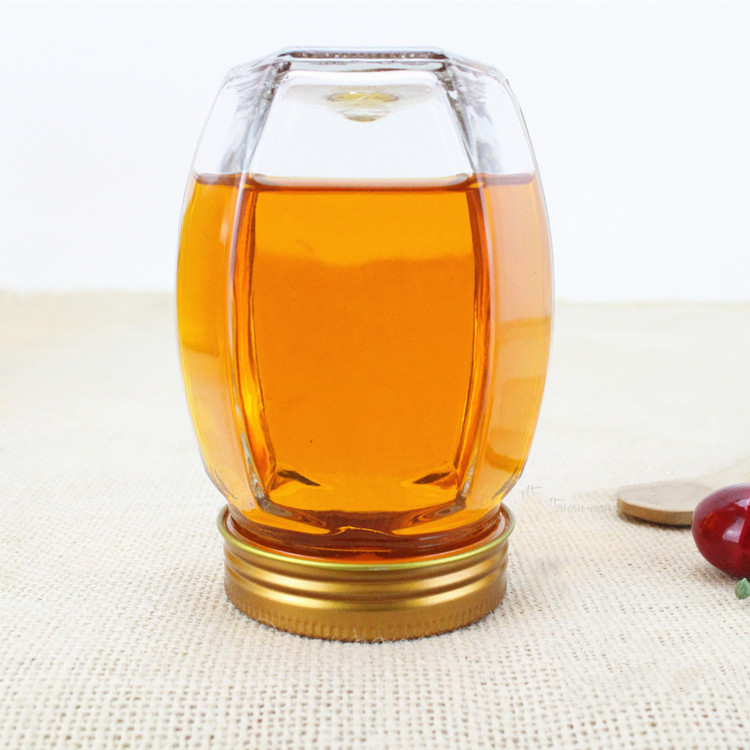 380ml 730ml 500g 1kg hexagonal glass jars for honey with metal screw cap