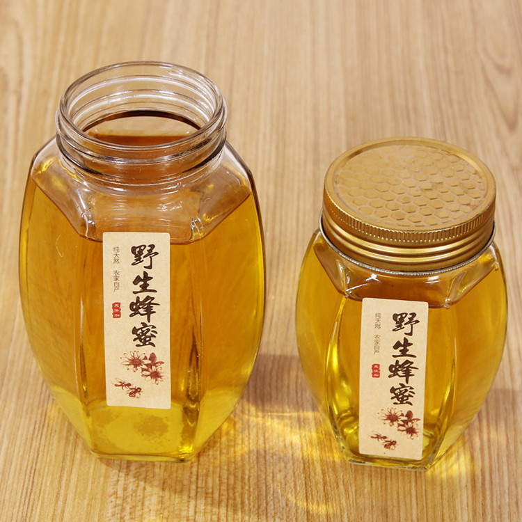 380ml 730ml 500g 1kg hexagonal glass jars for honey with metal screw cap