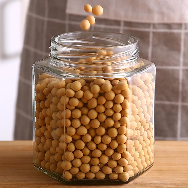 380ml 730ml hexagonal glass honey jar pickle jar with metal cap
