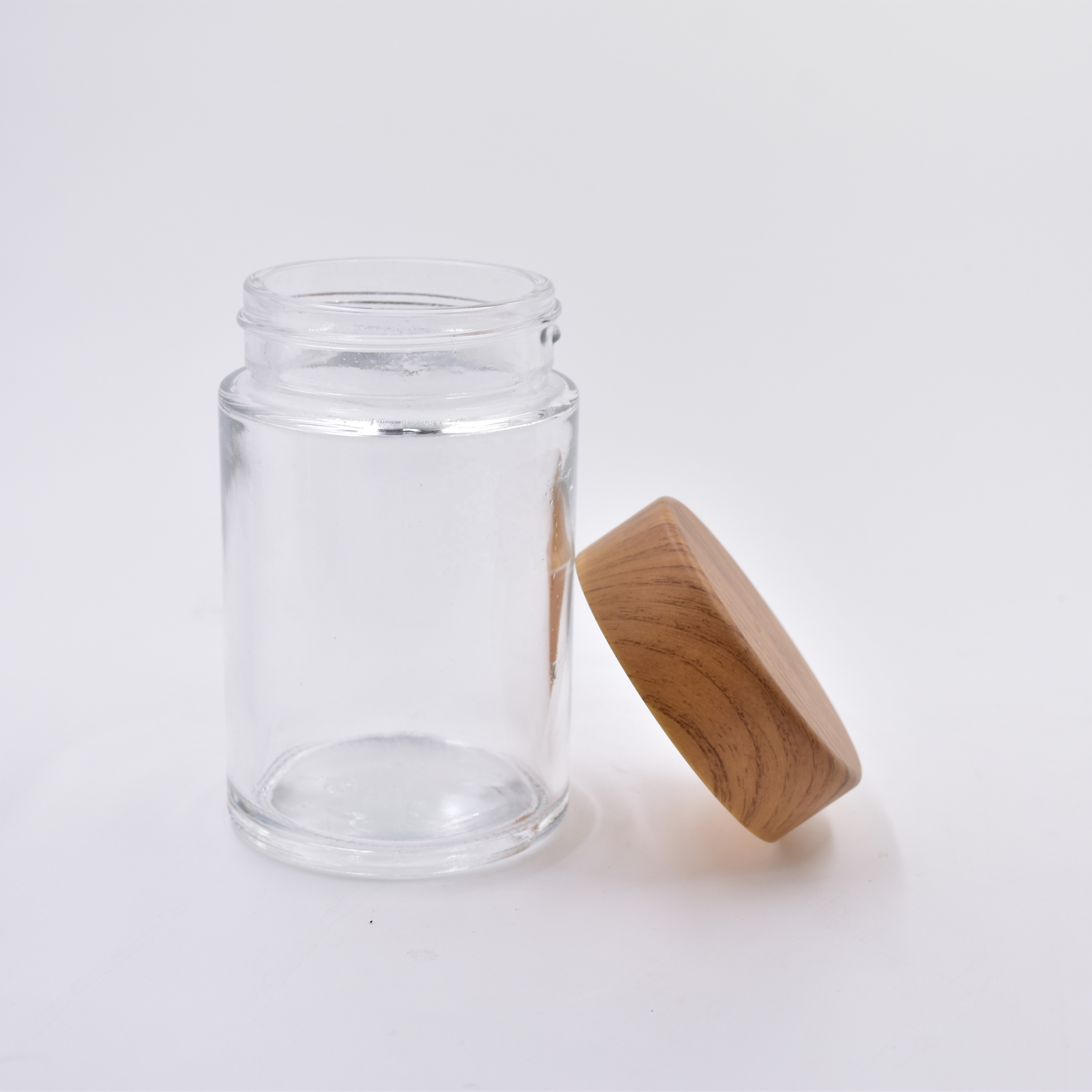 380ml clear round glass food storage jars bottles snacks containers spice canister with sealed screw top plastic Wood grain lid