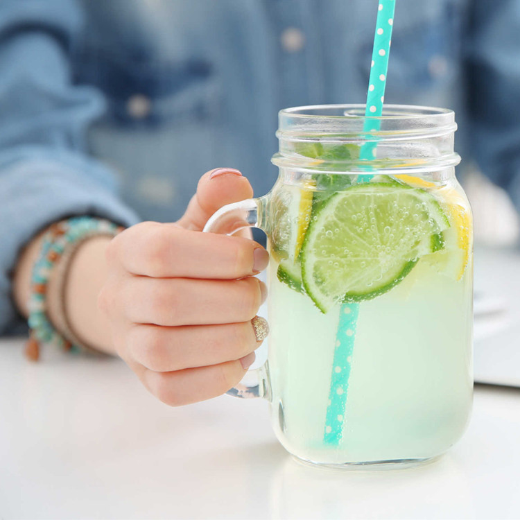 380ml handle mason jar for coffee glass jar hot drinking jar with straw