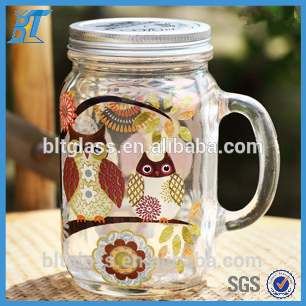 380ml handle mason jar for coffee glass jar hot drinking jar with straw