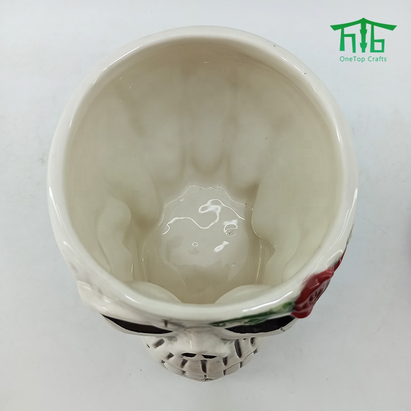 3D Vivid Hand-Painting ceramic Skull jars,Halloween ceramic Skull shaped cookie jar and Candy Jar