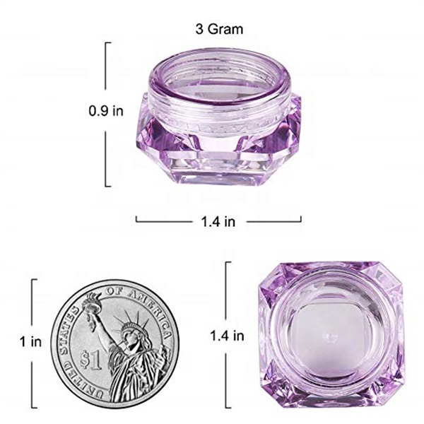 3ML/5 ML Diamond shape Cosmetic Sample Empty Container Plastic Clear Cosmetic Pot Jars for Eye Shadow, Nails, Powder, Jewelry