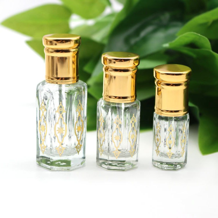 3ML 6ML 12ML Wholesale logo printing Arabic Fancy Attar Oil Tola Glass Bottle For Oud Oil with Glass stick/roll on