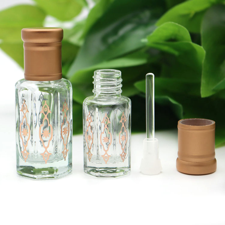 3ML 6ML 12ML Wholesale logo printing Arabic Fancy Attar Oil Tola Glass Bottle For Oud Oil with Glass stick/roll on