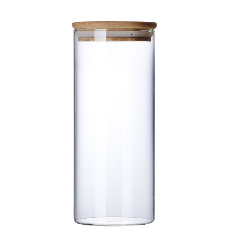3Pcs Set Clear Non-toxic Leakproof  Glass Jars With Wood Lid Airtight Food Storage Containers