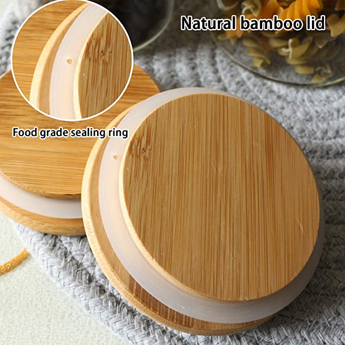3Pcs Set Clear Non-toxic Leakproof Glass Jars With Wood Lid Airtight Food Storage Containers