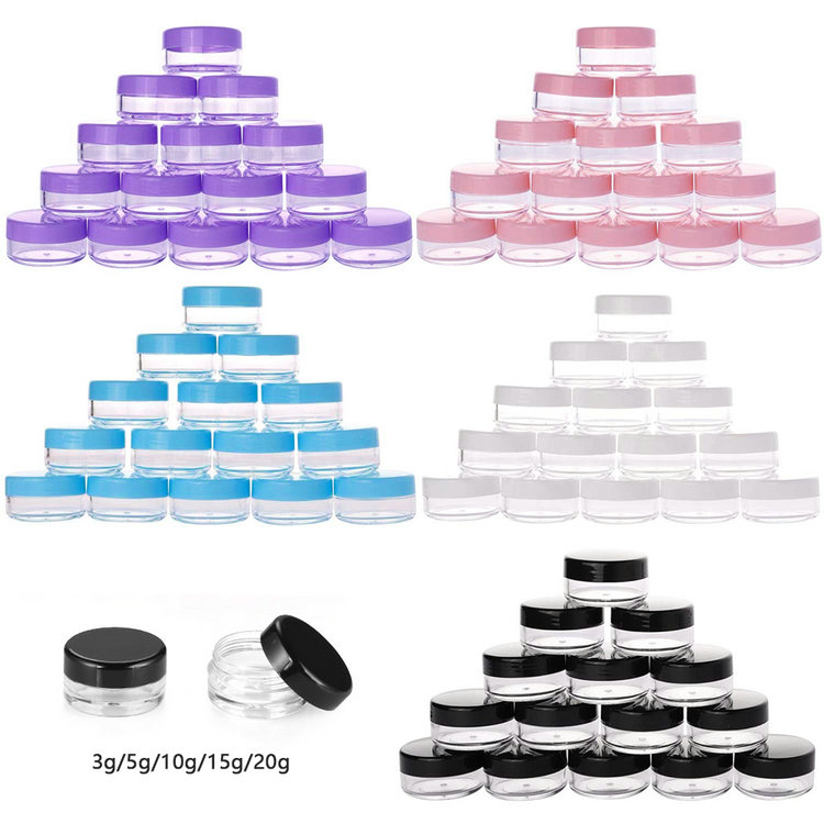 3g 5g 10g 15g 20g 30g Empty Plastic Cream Jars Sample Pots Cosmetic Container with Colored Lids