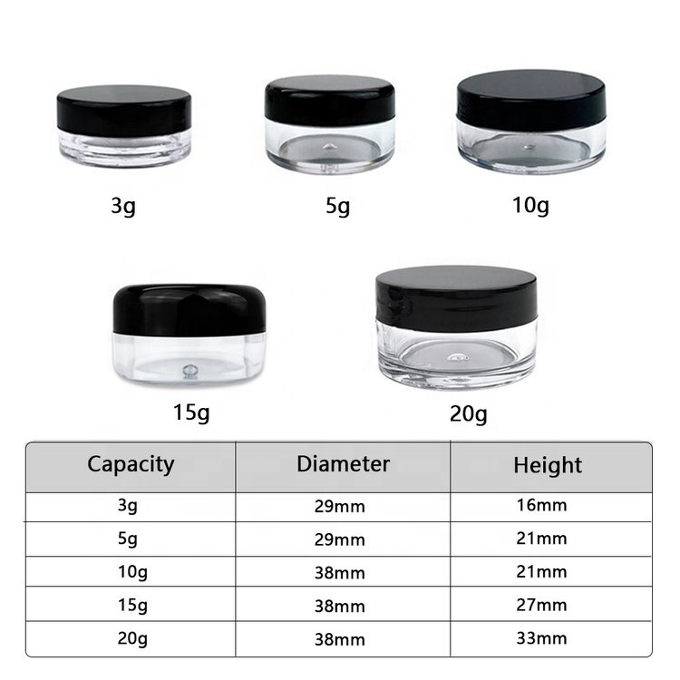 3g 5g 10g 15g 20g 30g Empty round plastic cosmetic jars, cream jars containers pots for cosmetic cream packaging