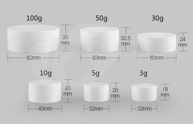 3g 5g 10g 30g 50ml 100g PP plastic white color cream jars, small empty cosmetic powder containers