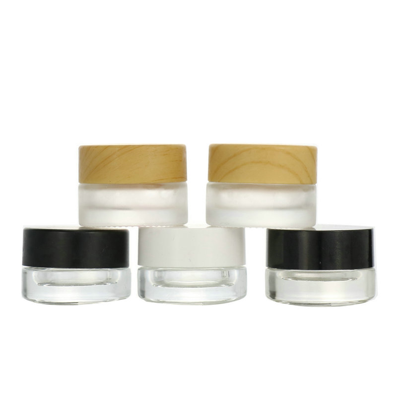 3g 5g Environmental empty bamboo lid glass cream jar, Cosmetic small frosted glass container