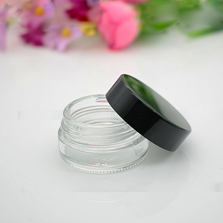 3g 5g clear glass cream jar eye cream skin cream sample experience cosmetic packaging container with black cap