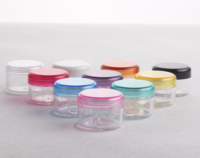 3g 5g clear small cosmetic plastic empty cream jar with color lid