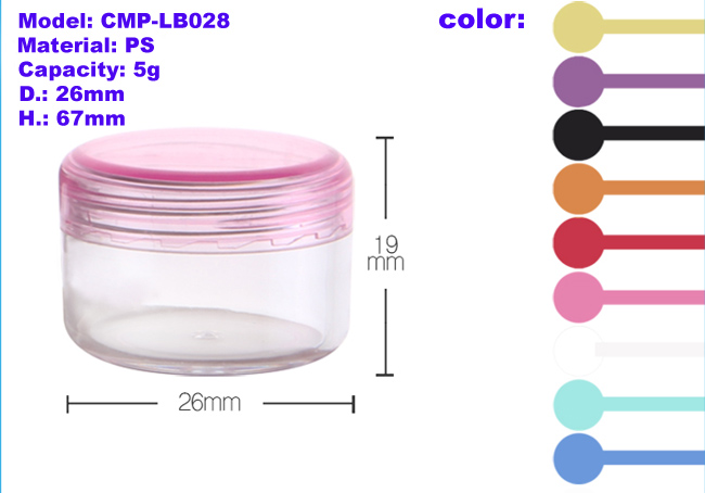 3g 5g clear small cosmetic plastic empty cream jar with color lid
