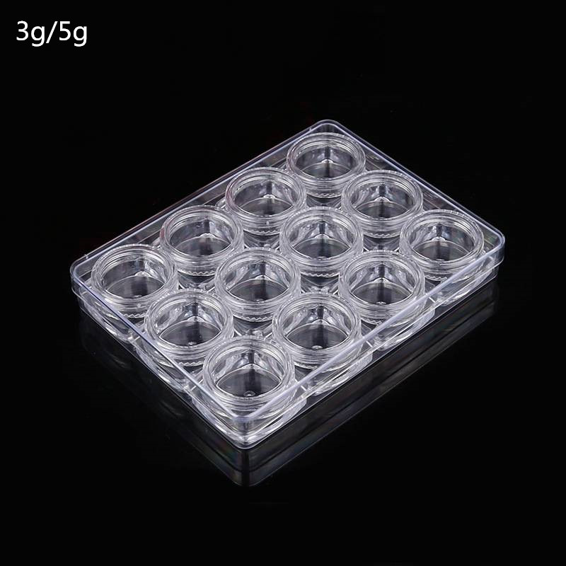 3g transparent Plastic square boxed jar,12 pcs per set with a box for cream eye shadow