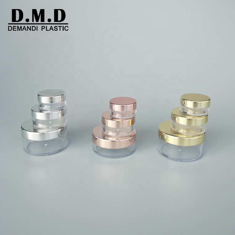 3ml 5g 5ml 10g 10ml 15g 20g 25g 30g 30ml 50ml 60grams 2oz 120ml plastic empty clear transparent cosmetic jar with silver lid