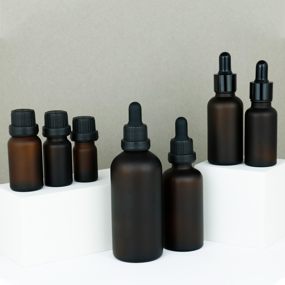 3ml 5ml 10ml 15ml 30ml 50ml 100ml calabash frosted empty amber glass dropper bottle with black top for essential oil bottles