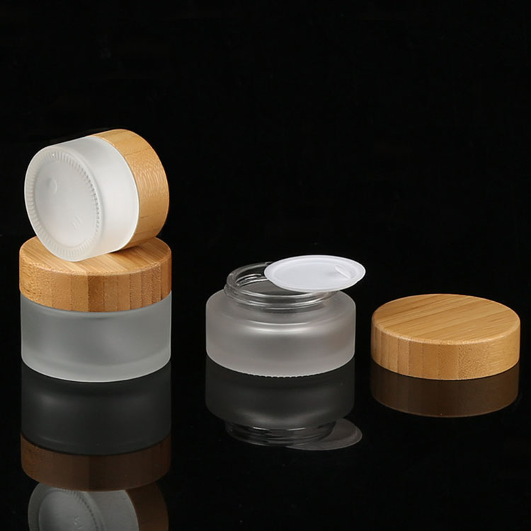 3ml 5ml 10ml 15ml 30ml 50ml 100ml eco friendly cosmetic cream frosted glass jar with bamboo lid