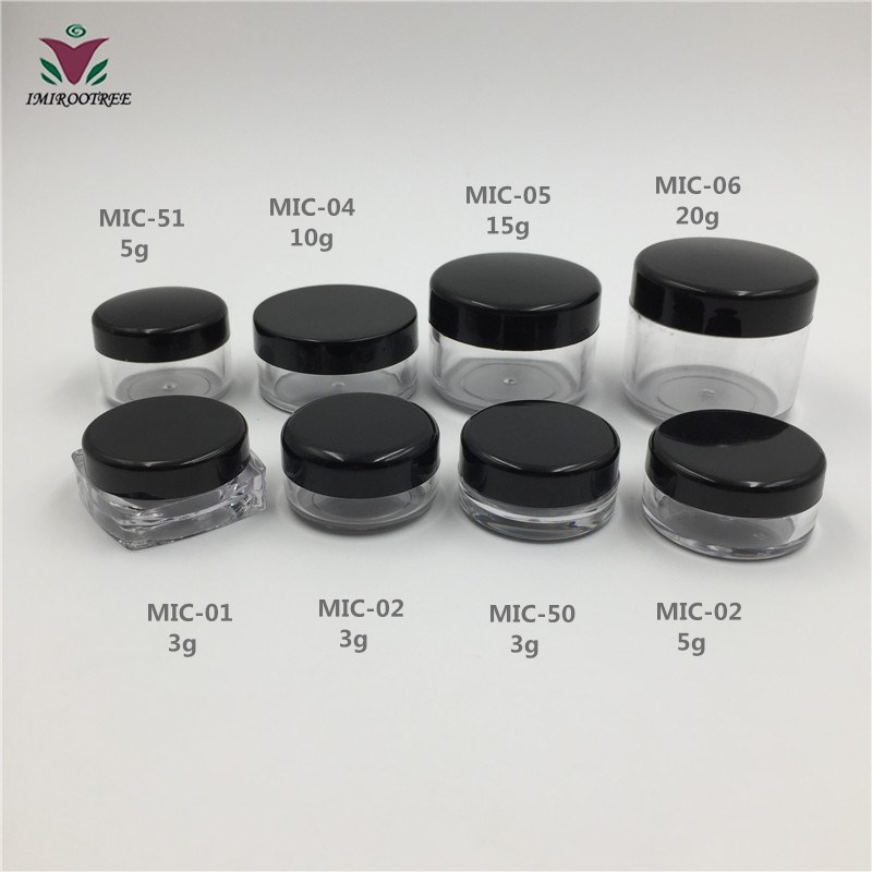 3ml 5ml 10ml 15ml 30ml Round Clear Nail Art Box Empty Screw Top Plastic Sample Containers Glitter PowderJar