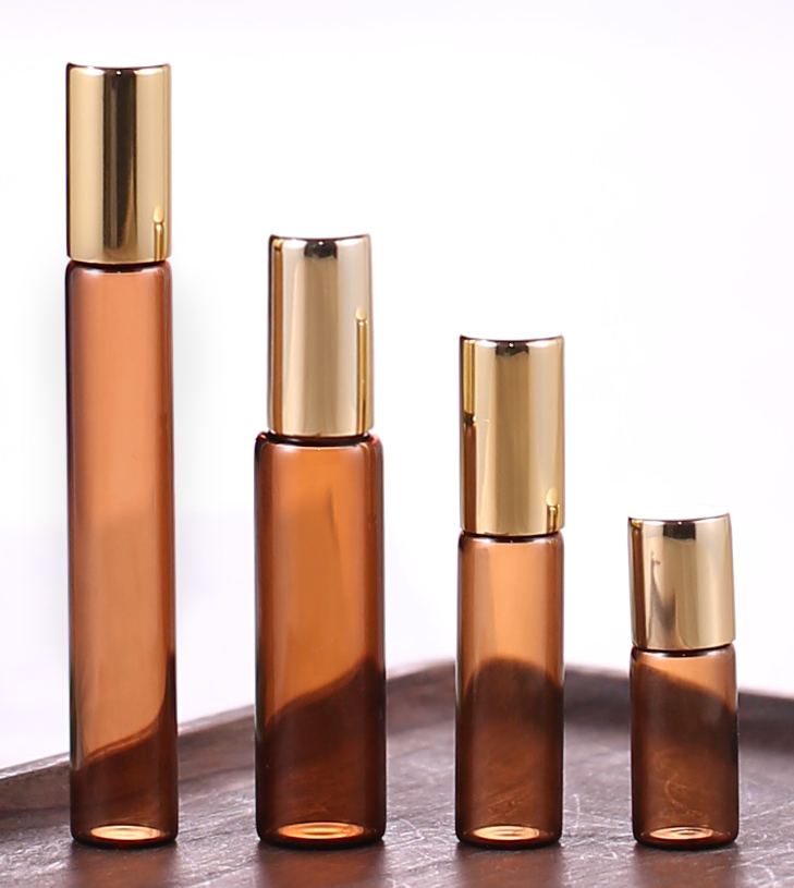 3ml 5ml 10ml Amber Glass Bottle Essential Oil Use Roll on Bottle with Steel roller