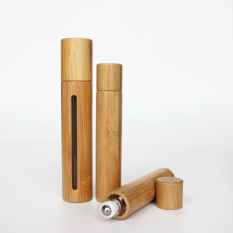 3ml 5ml 10ml Bamboo cosmetic packaging elegant deodorant perfume roll on glass bottle bamboo lid roller bottle