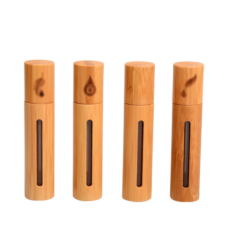 3ml 5ml 10ml Bamboo cosmetic packaging elegant deodorant perfume roll on glass bottle bamboo lid roller bottle