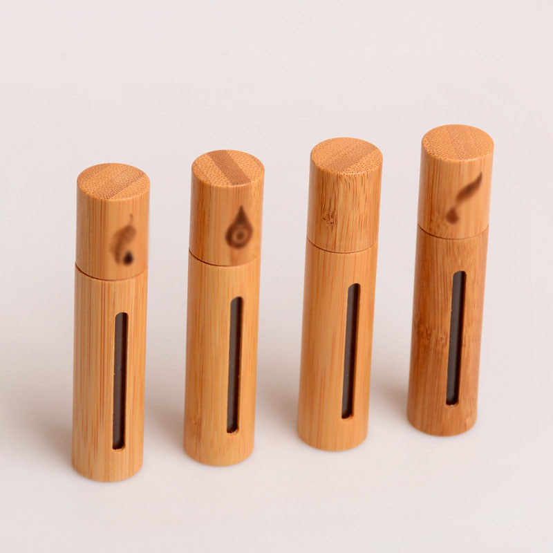 3ml 5ml 10ml Bamboo cosmetic packaging elegant deodorant perfume roll on glass bottle bamboo lid roller bottle