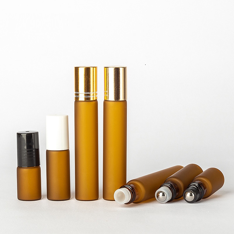 3ml 5ml 10ml Clear Glass Roll On Bottle With Metal Roller Ball For Essential Oil Perfume Frosted Roller Bottle With Screw Cap