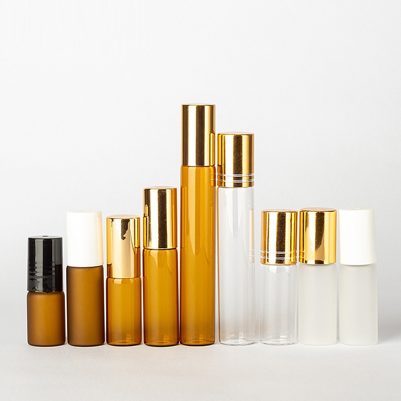 3ml 5ml 10ml Clear Glass Roll On Bottle With Metal Roller Ball For Essential Oil Perfume Frosted Roller Bottle With Screw Cap