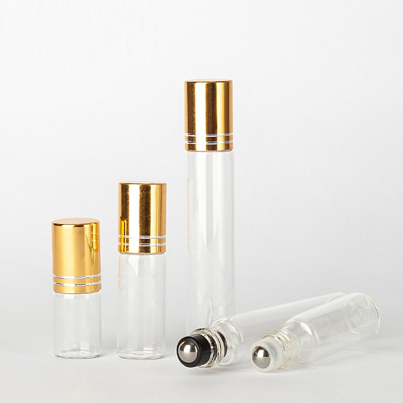 3ml 5ml 10ml Clear Glass Roll On Bottle With Metal Roller Ball For Essential Oil Perfume Frosted Roller Bottle With Screw Cap