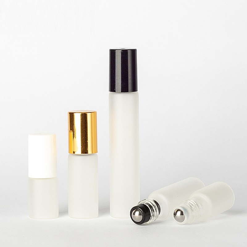 3ml 5ml 10ml Clear Glass Roll On Bottle With Metal Roller Ball For Essential Oil Perfume Frosted Roller Bottle With Screw Cap