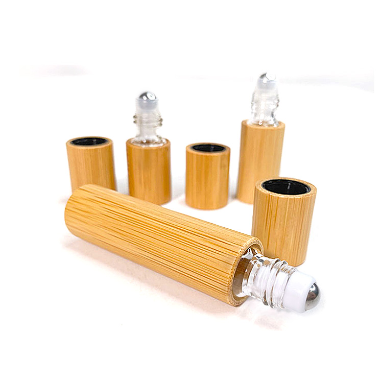 3ml 5ml 10ml bamboo cover roll glass bottle with bamboo cap