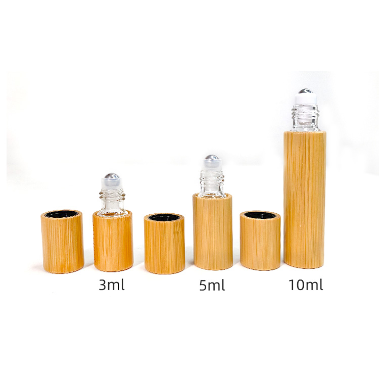 3ml 5ml 10ml bamboo cover roll glass bottle with bamboo cap