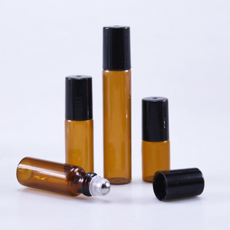 3ml 5ml 10ml clear amber glass pen holder stainless steel roller ball top perfume essential oil bottles wholesale custom