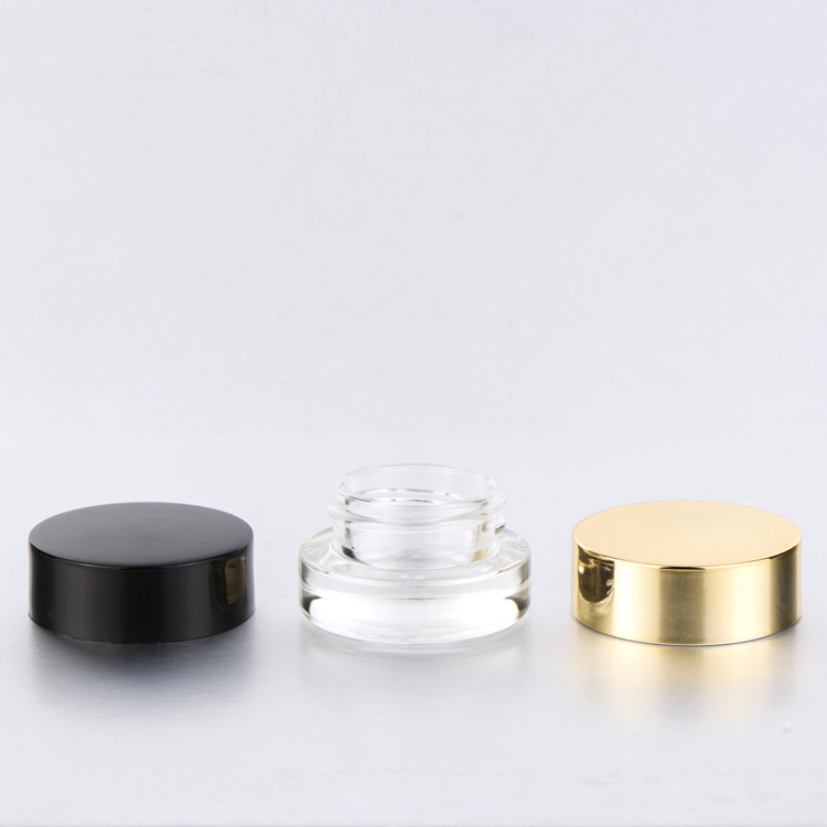 3ml 5ml 10ml clear glass mini cream cosmetic jar with black plastic lid