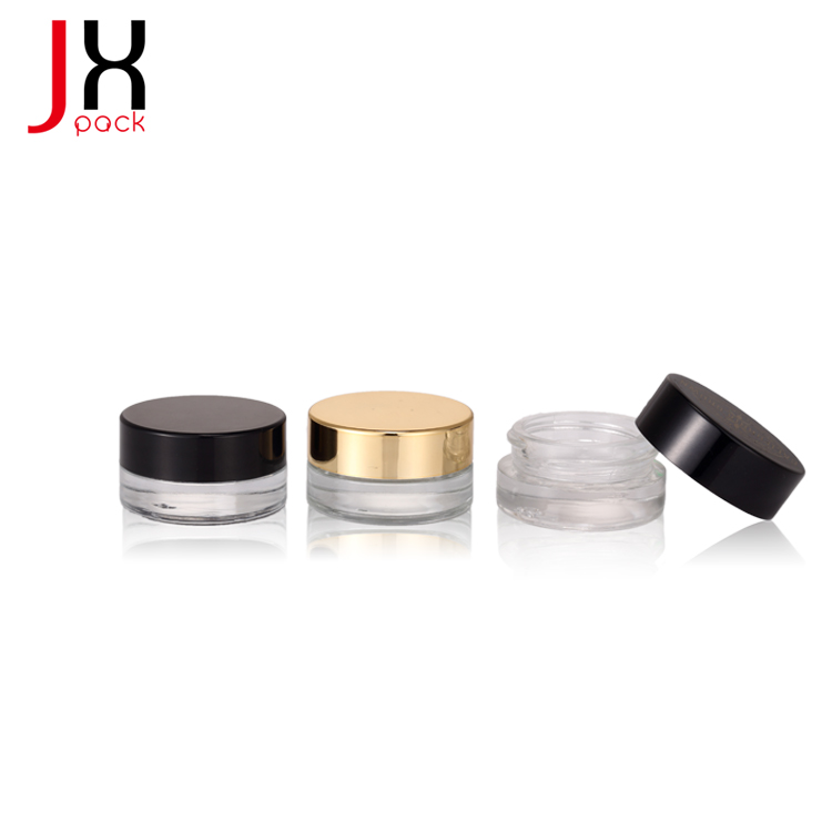 3ml 5ml 10ml clear glass mini cream cosmetic jar with black plastic lid