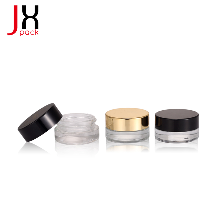 3ml 5ml 10ml clear glass mini cream cosmetic jar with black plastic lid