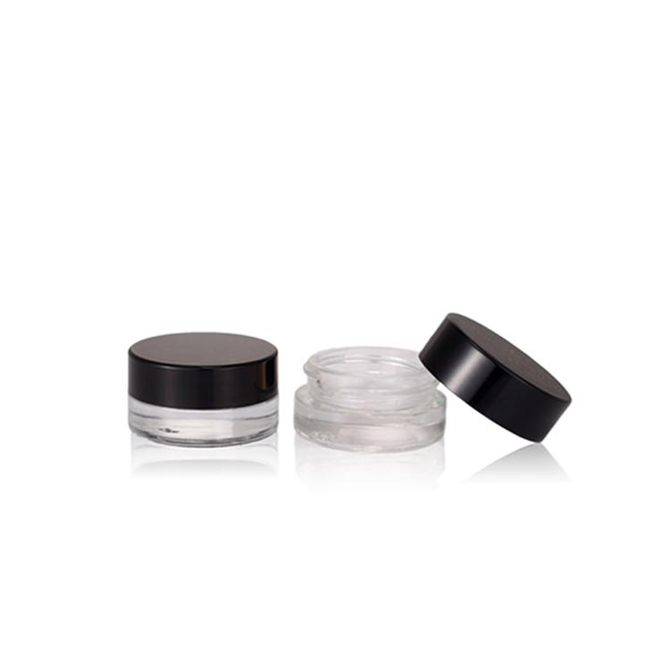 3ml 5ml 10ml clear glass mini cream cosmetic jar with black plastic lid