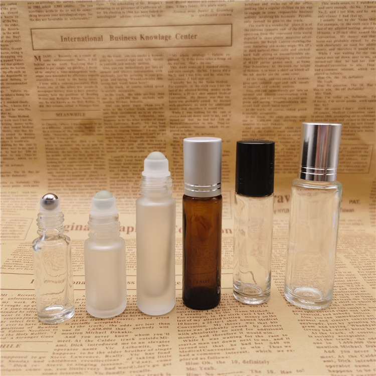 3ml 5ml 10ml roller ball small amber blue green frosted glass bottle for eye cream perfume essential oil