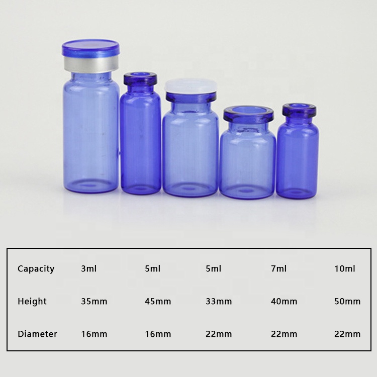 3ml 5ml 7ml 10ml blue empty lyophilized powder glass cosmetics vial with cap pharmaceutical glass bottle vial